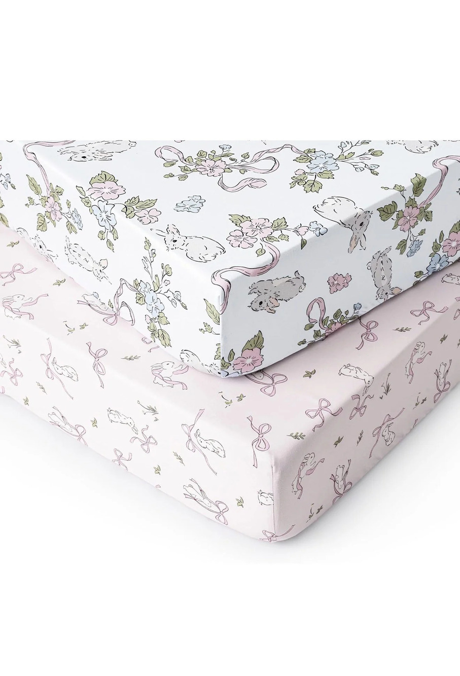 Baby Crib Sheets 2 Pack Fitted Standard Crib Rabbit and Floral Pink
